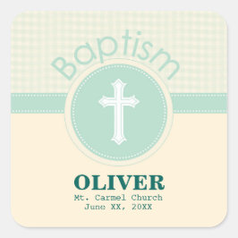 Pegatina Cuadrada El niño del bautismo de Dios, el género Neutral Ve