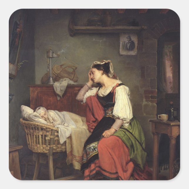 Pegatina Cuadrada El niño enfermo (Anverso)