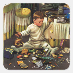 Pegatina Cuadrada El niño vacia los monederos