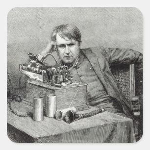 Pegatina Cuadrada El nuevo fonógrafo del Sr. Edison
