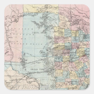 Pegatina Cuadrada El nuevo mapa de Richardson del estado de Tejas