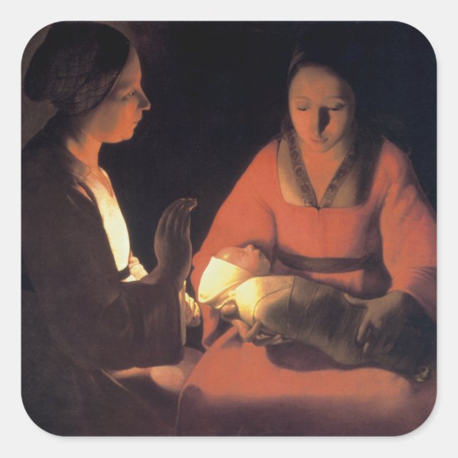 Pegatina Cuadrada El nuevo niño nacido (Anverso)