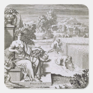 Pegatina Cuadrada El ojo de dios mira la cosecha, ilustracion f