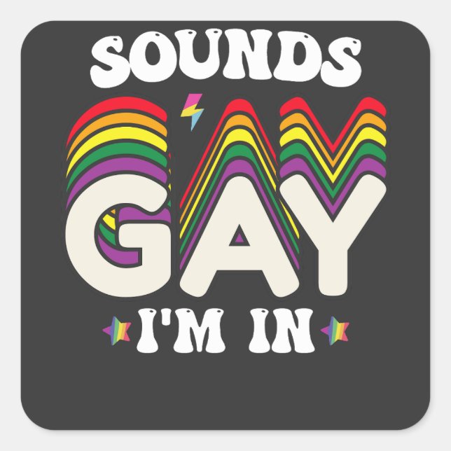 Pegatina Cuadrada El Orgullo LGBT Groovy me suena gay (Anverso)