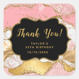 Pegatina Cuadrada El oro y las secuelas rosadas Agitadas Cumpleaños 