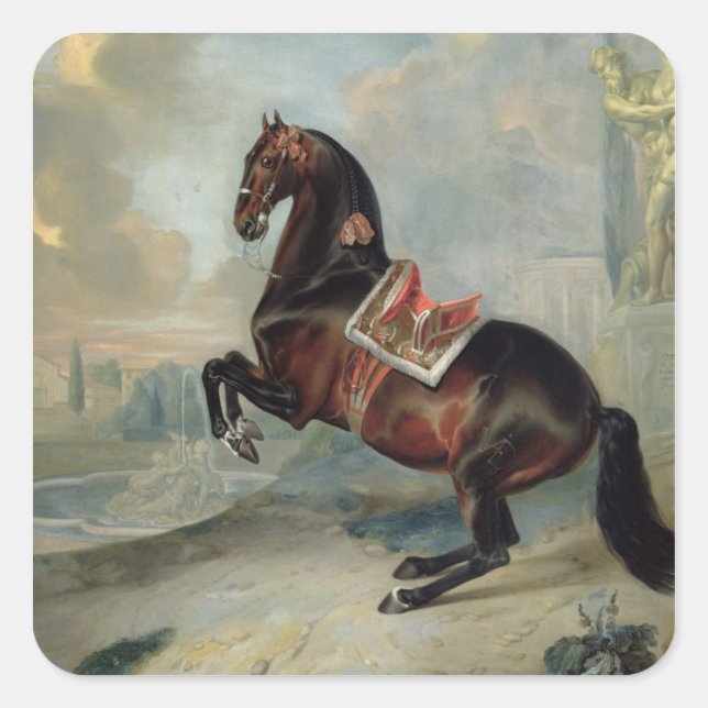 Pegatina Cuadrada El oscuro caballo de la bahía "Valido" (Anverso)