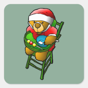 Pegatina Cuadrada El osito de Navidad