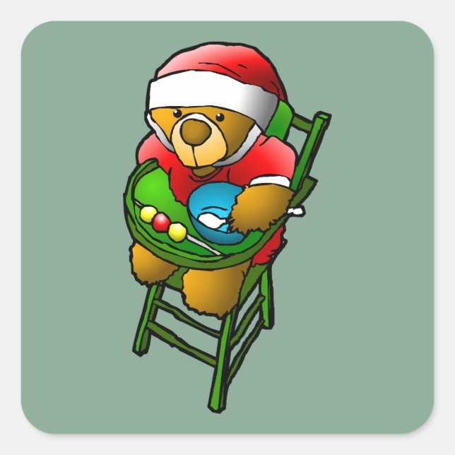 Pegatina Cuadrada El osito de Navidad (Anverso)