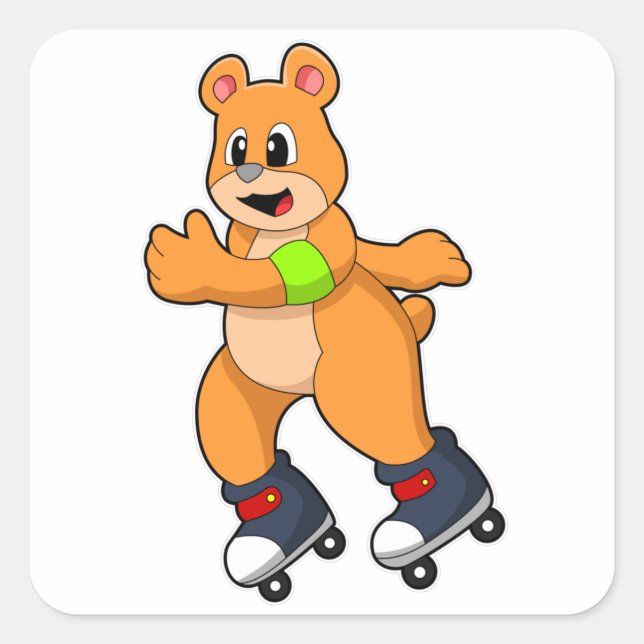 Pegatina Cuadrada El oso como patinador con patines en línea (Anverso)