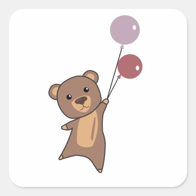 Pegatina Cuadrada El Oso Sale Con Globos Animados Cuestos (Anverso)
