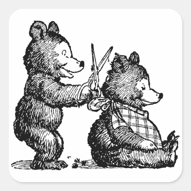 Pegatina Cuadrada El oso tiene un Ilustracion de cosecha de pelo (Anverso)