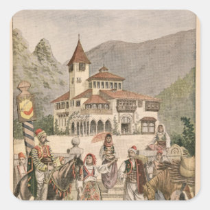 Pegatina Cuadrada El Pabellón Bosnio en la Exposición Universal