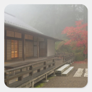 Pegatina Cuadrada El pabellón del Jardín Japonés de Portland