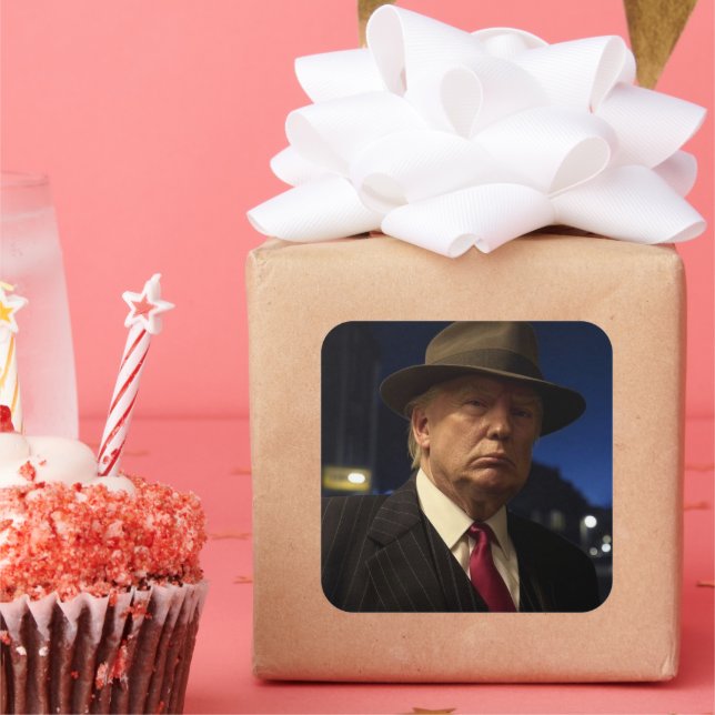 Pegatina Cuadrada El padrino de América Don J. Trump (Fiesta)