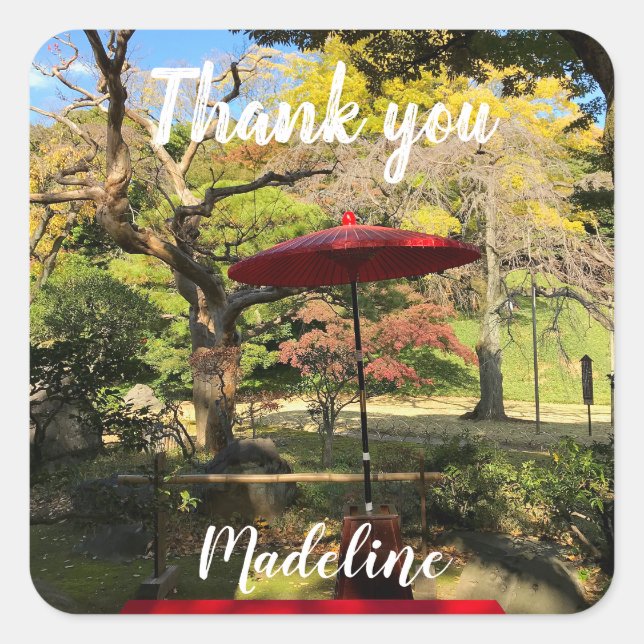 Pegatina Cuadrada El paisaje otoñal en el jardín japonés (Anverso)