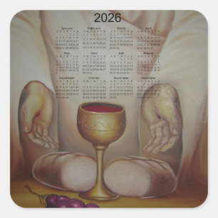Pegatina Cuadrada El Pan de Vida: Sagrada Eucaristía Calendario 2026