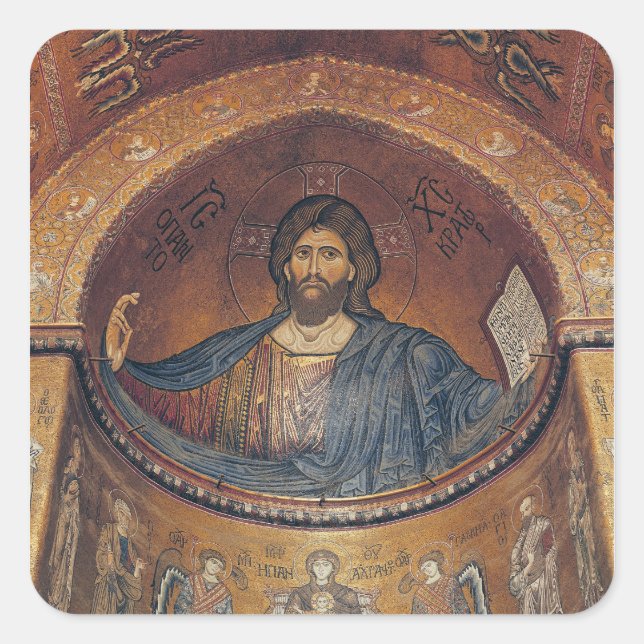 Pegatina Cuadrada El Pantocrador de Cristo y la Madonna (Anverso)