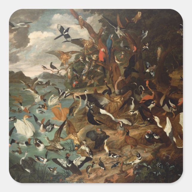 Pegatina Cuadrada El Parlamento de las Aves (Anverso)