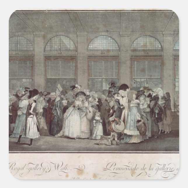 Pegatina Cuadrada El paseo de la Galería Real del Palacio, 1787 (Anverso)