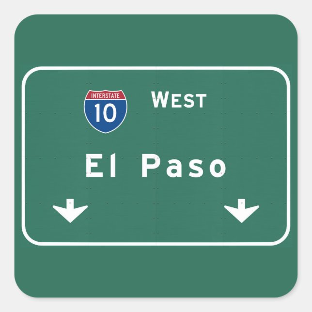 Pegatina Cuadrada El Paso Texas tx Interstate Highway Freway Road: (Anverso)