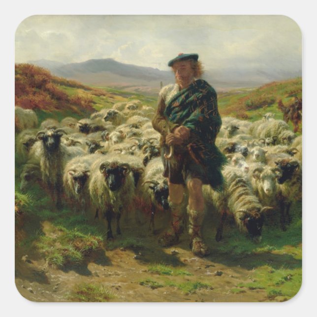 Pegatina Cuadrada El Pastor de la Highland, 1859 (Anverso)