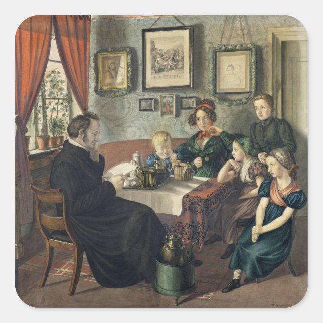 Pegatina Cuadrada El pastor Johann Wilhelm Rautenberg y su (Anverso)