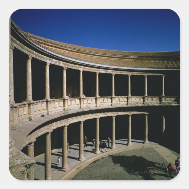 Pegatina Cuadrada El patio circular del Palacio de Carlos (Anverso)