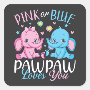 Pegatina Cuadrada El Pawpaw Rosa O Azul Te Ama El Elefante Bebé