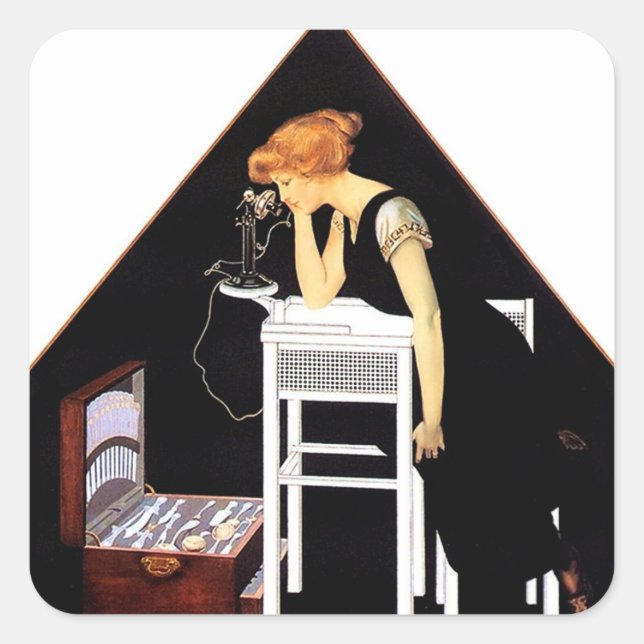 Pegatina Cuadrada El pecho plateado de C Coles Phillips (Anverso)