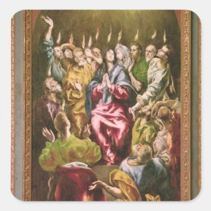 Pegatina Cuadrada El Pentecost, c.1604-14