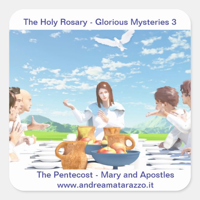 Pegatina Cuadrada El pentecostés (María con los apóstoles) (Anverso)