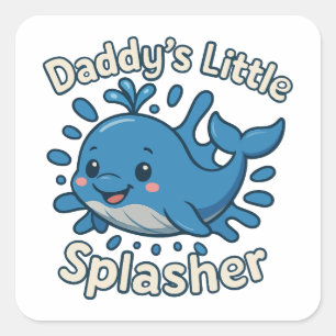 Pegatina Cuadrada El pequeño abusador de papi cute la ballena bebé