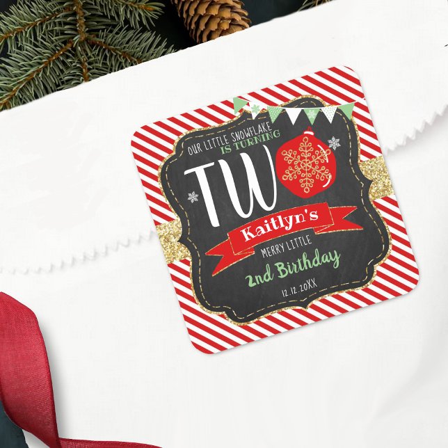 Pegatina Cuadrada ¡El pequeño copo de nieve cumple 2 años! 2.º cumpl (Subido por el creador)