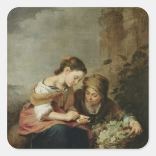 Pegatina Cuadrada El pequeño Fruta-Vendedor, 1670-75