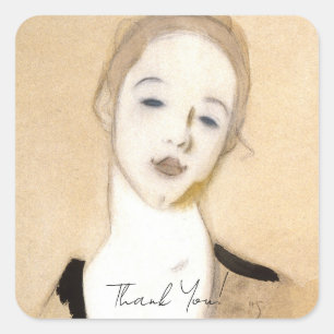 Pegatina Cuadrada El pequeño sirviente, Helene Schjerfbeck