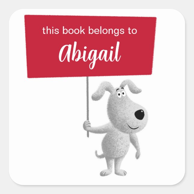 Pegatina Cuadrada El Perro Cute Cuppy Este Libro Pertenece A Bookpla (Anverso)
