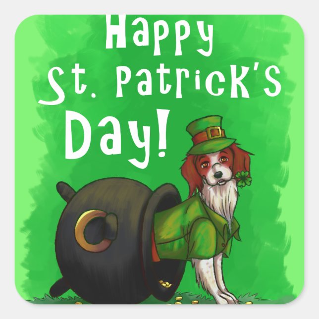 Pegatina Cuadrada El perro del Día de San Patricio (Anverso)