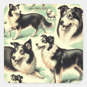 Pegatina Cuadrada El perro pastor galés vintage no tiene cabida