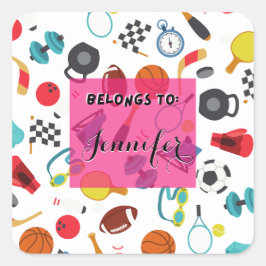 Pegatina Cuadrada El personalizable pertenece a los deportes infanti