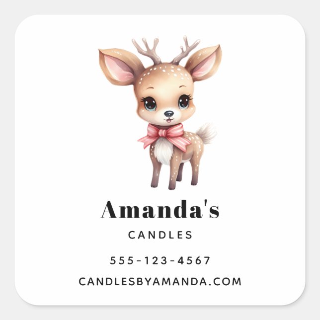 Pegatina Cuadrada El Personalizado de ciervos pequeños lleva a cabo  (Anverso)