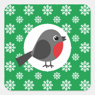 Pegatina Cuadrada El Personalizado Robin con las copas de nieve