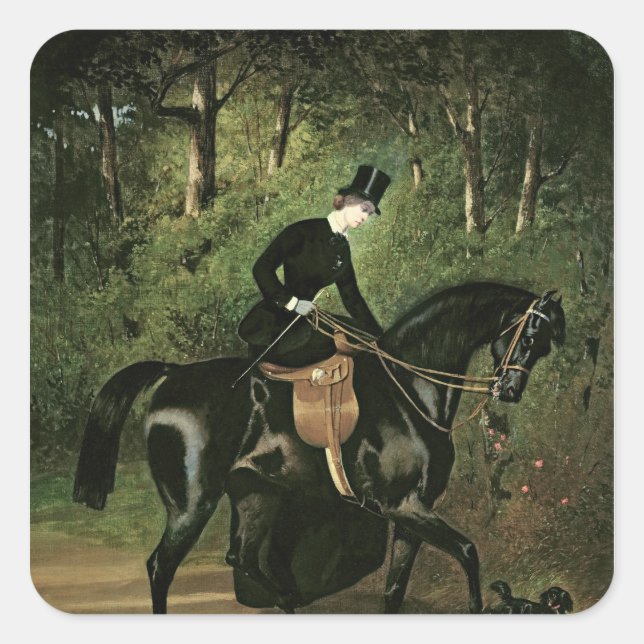 Pegatina Cuadrada El piloto en su yegua negra (Anverso)