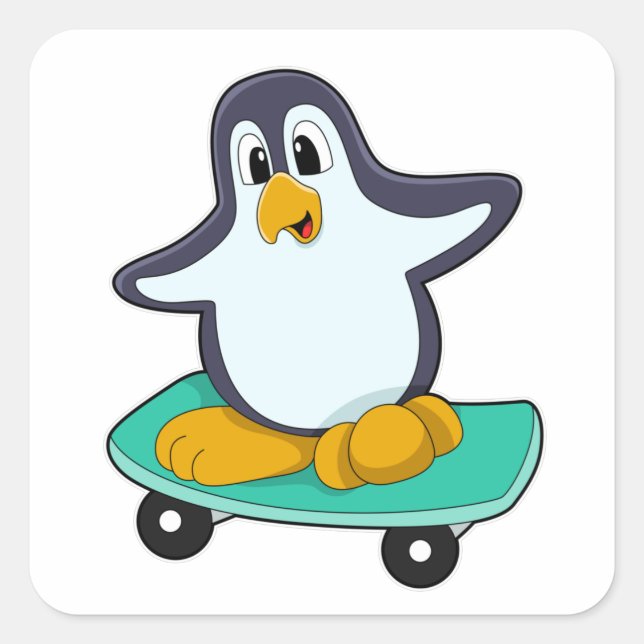 Pegatina Cuadrada El pingüino como patinador en el Skateboard (Anverso)