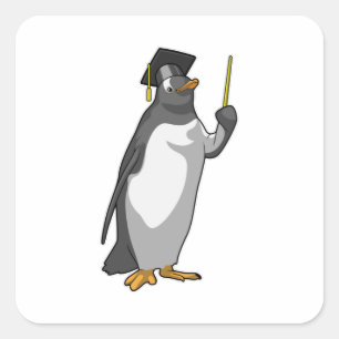 Pegatina Cuadrada El pingüino como profesor con puntero
