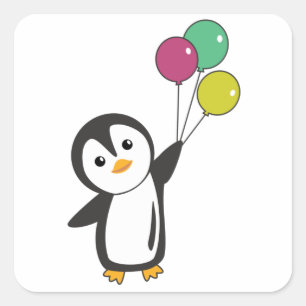 Pegatina Cuadrada El Pingüino Fundido Se Sube A Los Globos