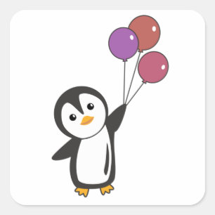 Pegatina Cuadrada El Pingüino Fundido Se Sube A Los Globos