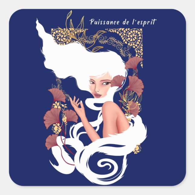 Pegatina Cuadrada El poder de la mente Art Nouveau (Anverso)
