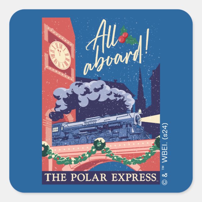 Pegatina Cuadrada El Polar Express - ¡Todos a bordo! (Anverso)