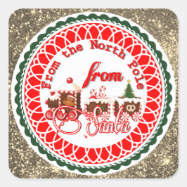 Pegatina Cuadrada El Polo Norte del Purpurina Santa Gold