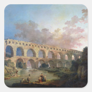 Pegatina Cuadrada El Pont du Gard, Nimes, c.1786
